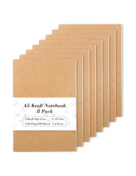 Feela 8 Cuadernos A5 Kraft Rayados 60 Páginas Tapa Blanda Feela 8 Cuadernos A5 Kraft Rayados 60 Páginas Tapa Blanda