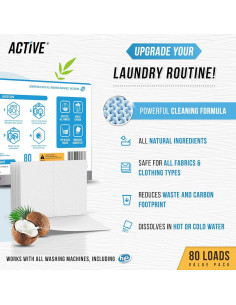 Hojas de Detergente Ecológicas ACTIVE - 80 Cargas, Fragancia Fresca 2