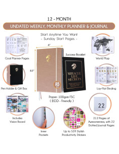 Planificador Diario Semanal Mensual A5 Freedom Mastery Oro Rosa 2