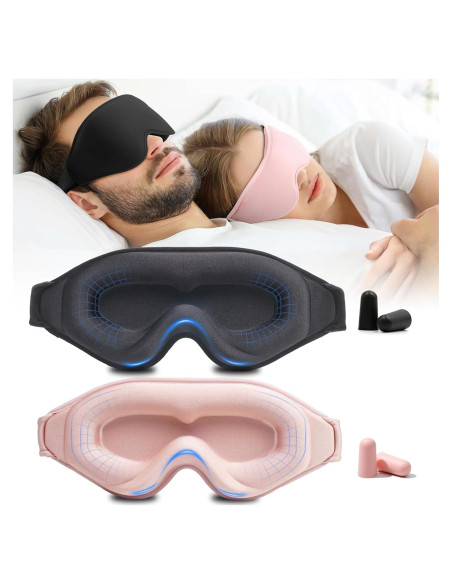 Mascarilla para dormir 3D negra con tapones y correa ajustable Mascarilla para dormir 3D negra con tapones y correa ajustable
