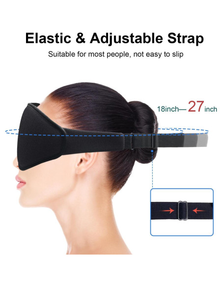 Mascarilla para dormir 3D negra con tapones y correa ajustable Mascarilla para dormir 3D negra con tapones y correa ajustable