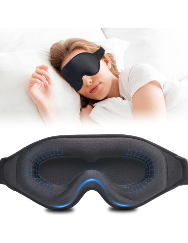 Mascarilla para dormir 3D negra con tapones y correa ajustable