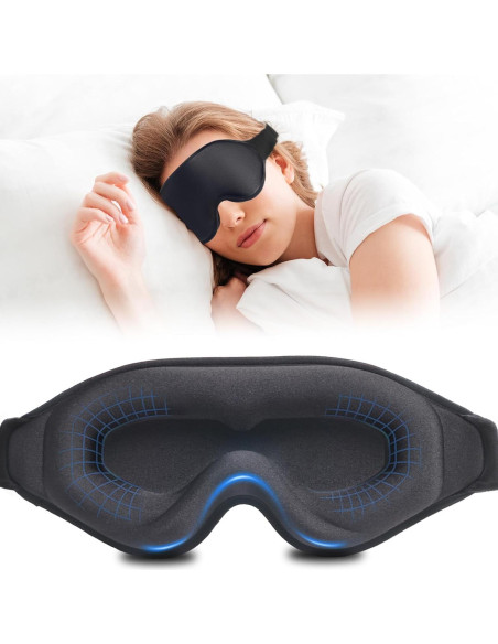 Mascarilla para dormir 3D negra con tapones y correa ajustable Mascarilla para dormir 3D negra con tapones y correa ajustable