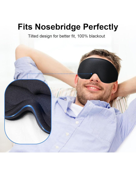 Mascarilla para dormir 3D negra con tapones y correa ajustable Mascarilla para dormir 3D negra con tapones y correa ajustable