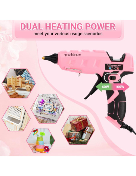 Pistola de Pegamento Caliente ThinkLearn 60/100W Rosa con 15 Barras