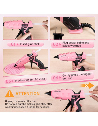 Pistola de Pegamento Caliente ThinkLearn 60/100W Rosa con 15 Barras