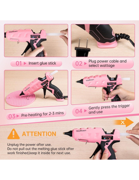 Pistola de Pegamento Caliente ThinkLearn 60/100W Rosa con 15 Barras