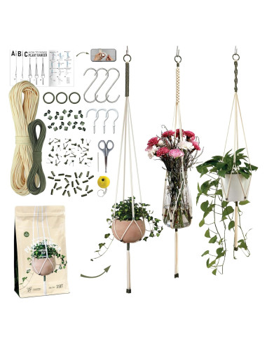 Kit de Macramé para Principiantes LET BE - 3 Colgadores de Plantas