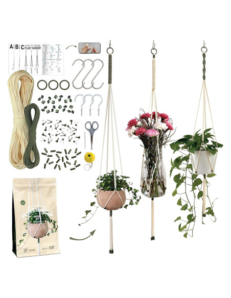 Kit de Macramé para Principiantes LET BE - 3 Colgadores de Plantas