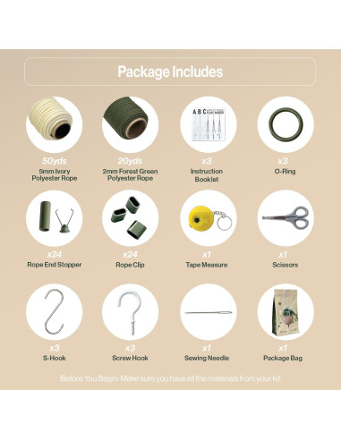 Kit de Macramé para Principiantes LET BE - 3 Colgadores de Plantas