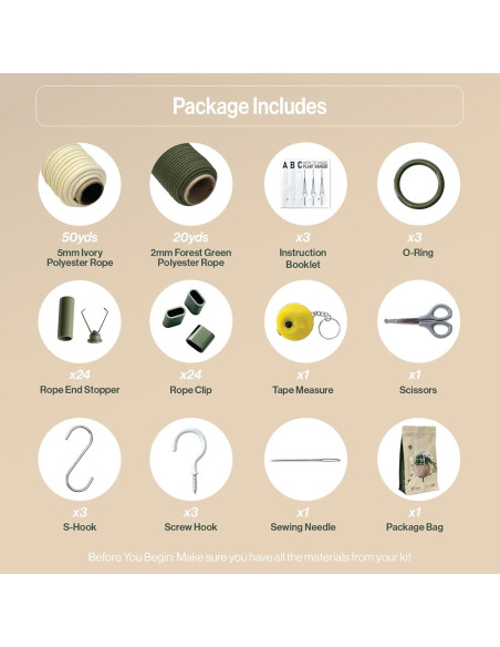 Kit de Macramé para Principiantes LET BE - 3 Colgadores de Plantas