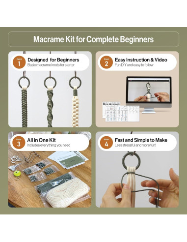 Kit de Macramé para Principiantes LET BE - 3 Colgadores de Plantas