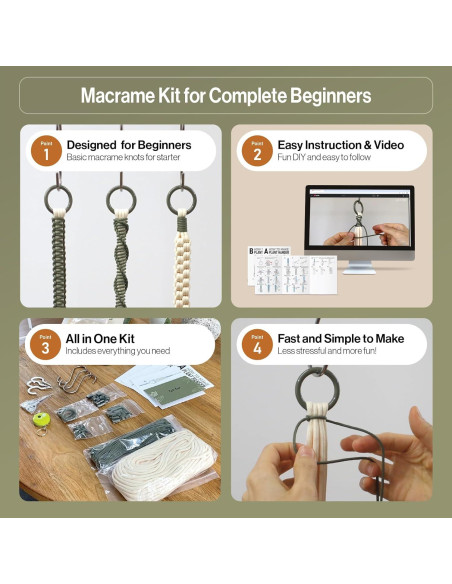 Kit de Macramé para Principiantes LET BE - 3 Colgadores de Plantas