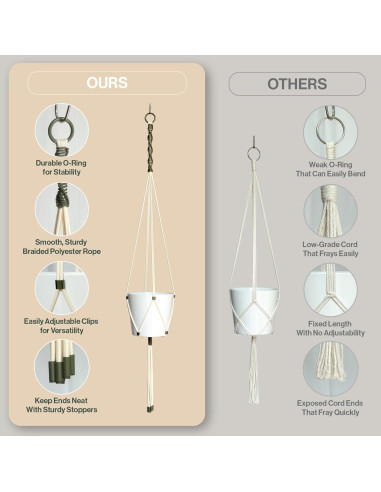 Kit de Macramé para Principiantes LET BE - 3 Colgadores de Plantas