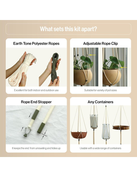 Kit de Macramé para Principiantes LET BE - 3 Colgadores de Plantas