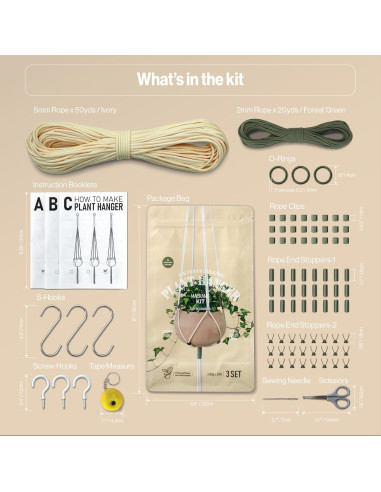 Kit de Macramé para Principiantes LET BE - 3 Colgadores de Plantas
