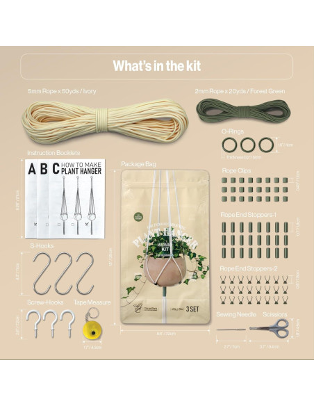 Kit de Macramé para Principiantes LET BE - 3 Colgadores de Plantas
