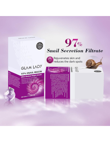 Suero Nocturno Ultra Retinol Glam Lady 97% Mucina Caracol 168g