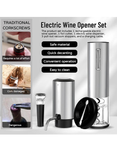 Juego de Abridor de Vino Eléctrico D-DING 4 en 1 Acero Inoxidable 2