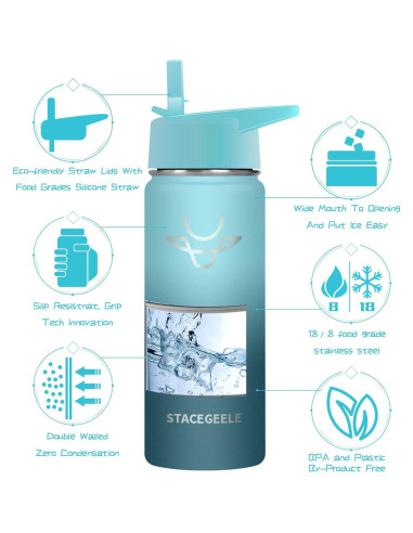 Botella de Agua Aislada STACEGEELE 550ml Tapa Popote Hush