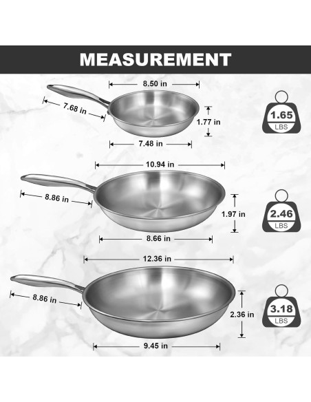 Juego de Sartenes EWFEN Acero Inoxidable 3 Capas 20-30 cm