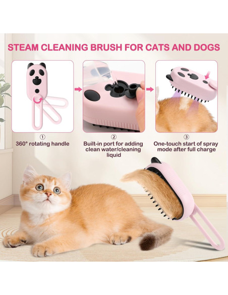 Cepillo de Vapor para Gatos y Perros CZMSECAI Rosa 3-en-1
