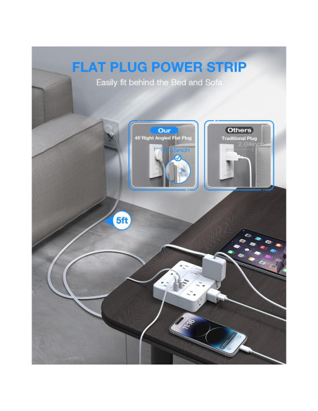 Regleta de Enchufes HUNIAN 1.5m con 12 Salidas y 6 USB Regleta de Enchufes HUNIAN 1.5m con 12 Salidas y 6 USB