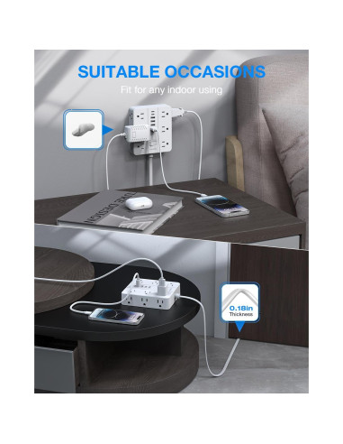 Regleta de Enchufes HUNIAN 1.5m con 12 Salidas y 6 USB