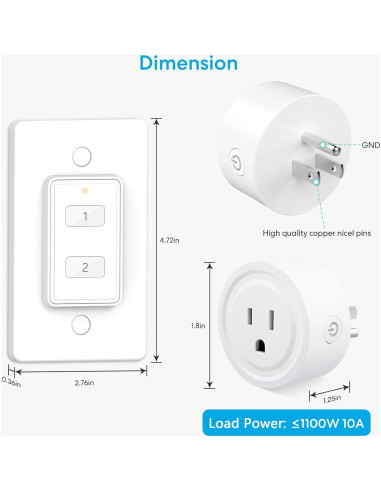 Adaptador de Enchufe Inalámbrico LoraTap Mini 2 Canales 10A