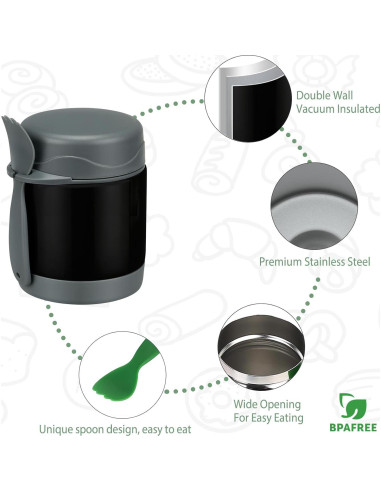 Termo de Sopa Howeemo 0.28L Acero Inoxidable Aislado Negro