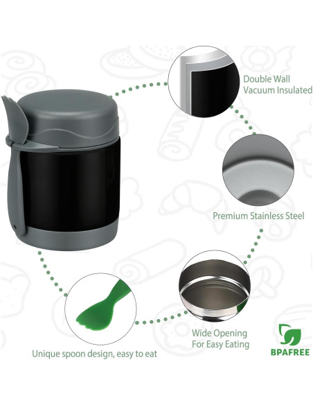 Termo de Sopa Howeemo 0.28L Acero Inoxidable Aislado Negro