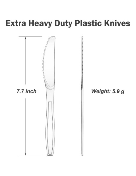 300 Cuchillos de Plástico Transparentes Dealusy - Desechables y Resistentes