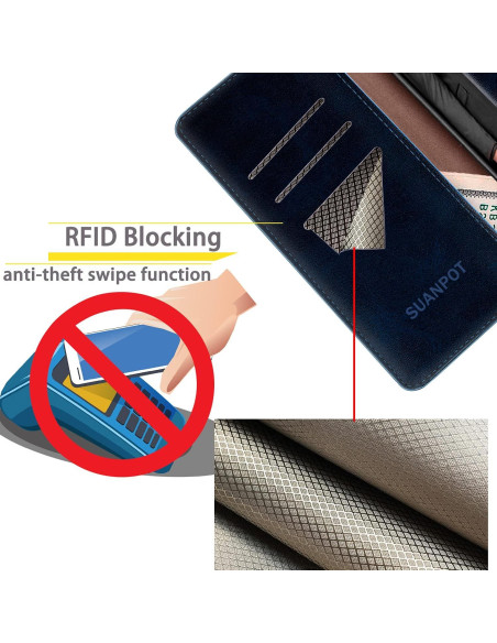 Funda billetera SUANPOT para Samsung Galaxy Note 10 azul RFID Funda billetera SUANPOT para Samsung Galaxy Note 10 azul RFID