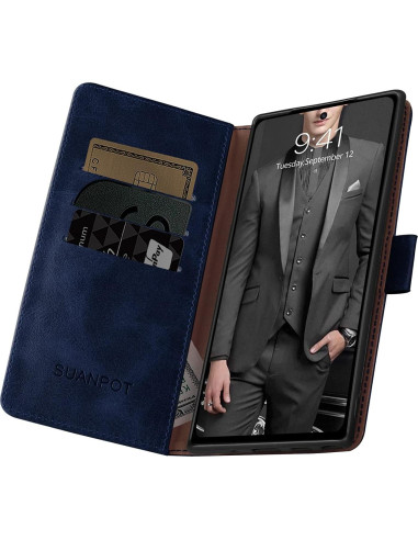 Funda billetera SUANPOT para Samsung Galaxy Note 10 azul RFID