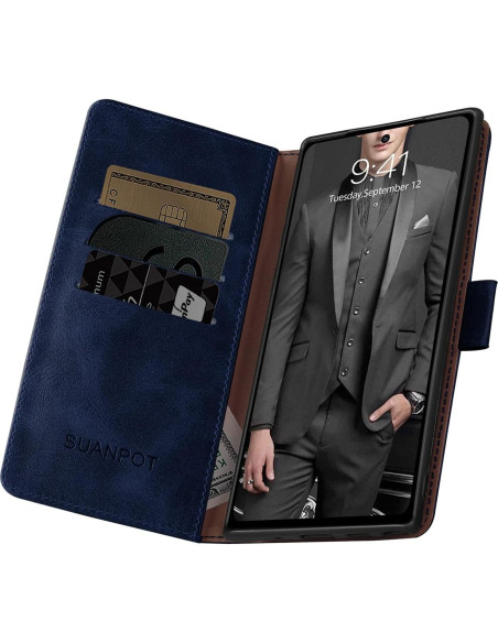 Funda billetera SUANPOT para Samsung Galaxy Note 10 azul RFID Funda billetera SUANPOT para Samsung Galaxy Note 10 azul RFID