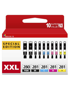 Paquete de 10 Cartuchos de Tinta Relcolor 280 281 XXL para Canon