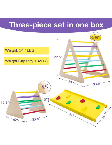 Escalador Triangular Wonline 3 en 1 de Madera para Niños
