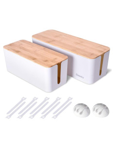 Paquete 2 Cajas Gestión Cables Chouky Madera Blanco