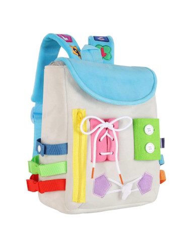 Mochila Tablero Ocupado Gris - Juguete de Aprendizaje para Niños