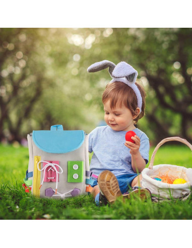 Mochila Tablero Ocupado Gris - Juguete de Aprendizaje para Niños