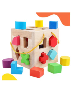 Cubo Clasificador de Formas QZMTOY - Juguete de Madera 19 Piezas