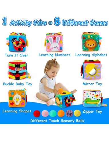 Cubo Sensorial Beetoy BT54 para Bebés con 6 Bolas Texturizadas