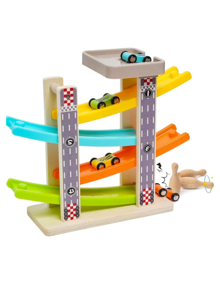 Juguete de Rampa de Coche de Madera Ark Miido con 4 Coches Juguete de Rampa de Coche de Madera Ark Miido con 4 Coches