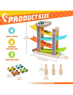 Juguete de Rampa de Coche de Madera Ark Miido con 4 Coches 2