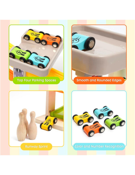 Juguete de Rampa de Coche de Madera Ark Miido con 4 Coches Juguete de Rampa de Coche de Madera Ark Miido con 4 Coches
