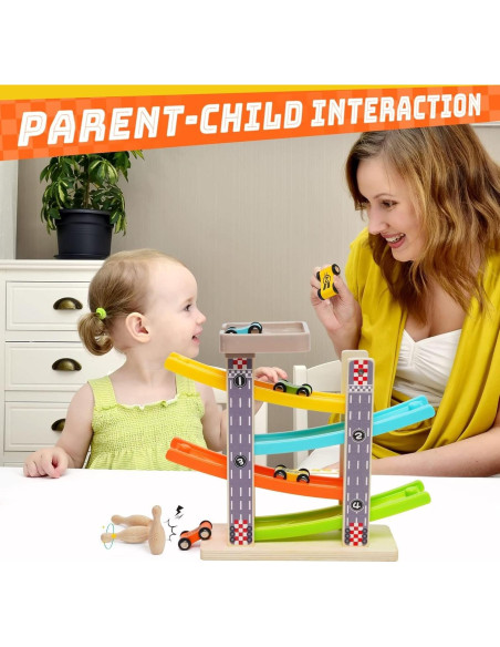 Juguete de Rampa de Coche de Madera Ark Miido con 4 Coches Juguete de Rampa de Coche de Madera Ark Miido con 4 Coches