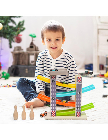 Juguete de Rampa de Coche de Madera Ark Miido con 4 Coches