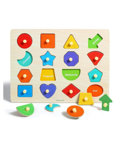 Rompecabezas de Formas de Madera Grinnnie para Niños 1-3 Años