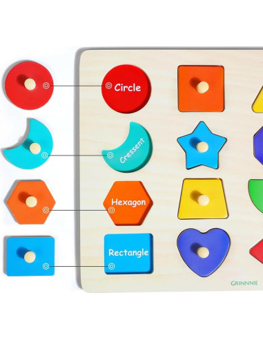 Rompecabezas de Formas de Madera Grinnnie para Niños 1-3 Años