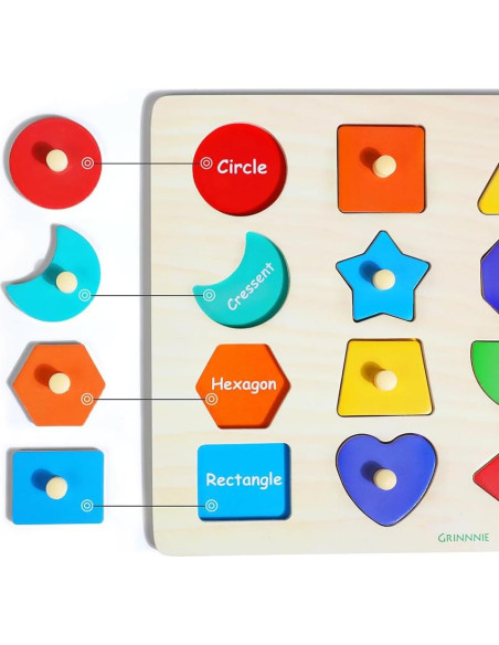 Rompecabezas de Formas de Madera Grinnnie para Niños 1-3 Años